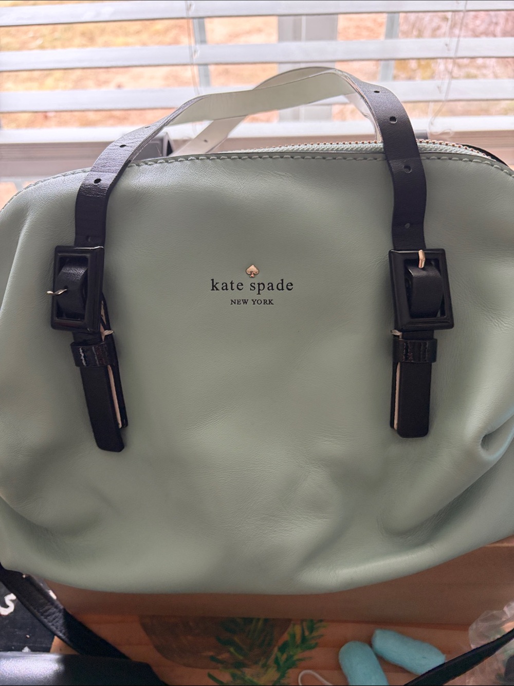 kate spade Mint Green Leather Satchel with Black Straps